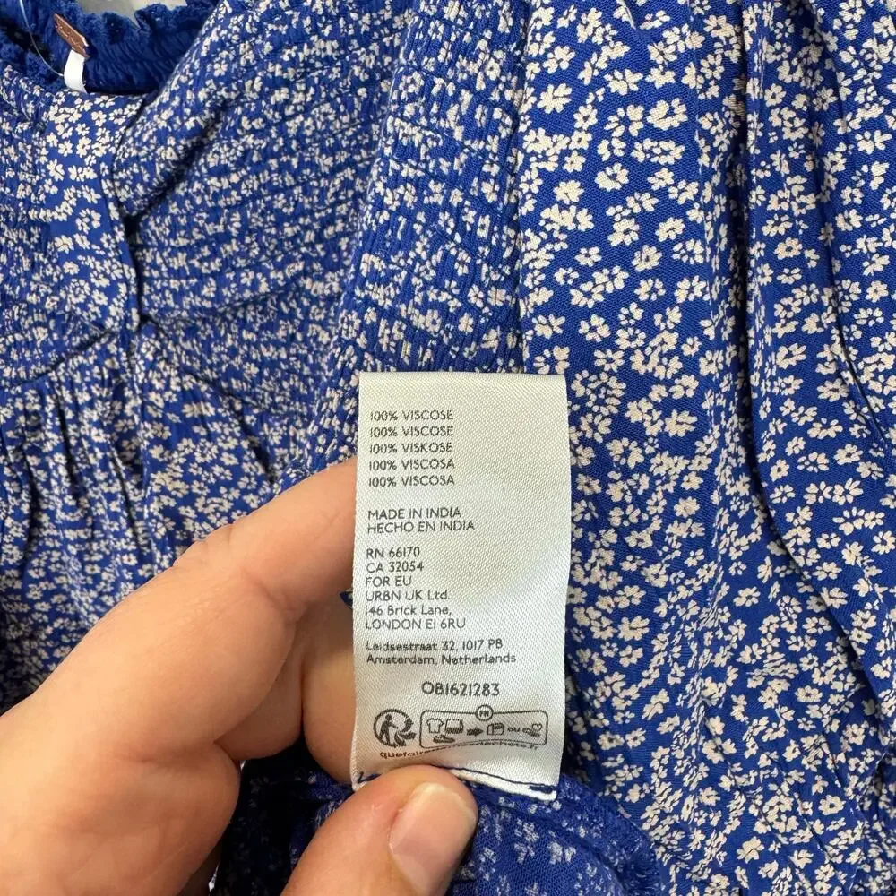 Free People Women's Blue Brittnee Print Smocked Back Peplum Top Size Small